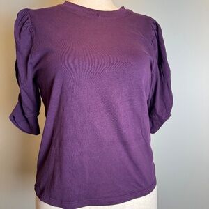 FRAME Size L Purple Cotton Puff Sleeve Top